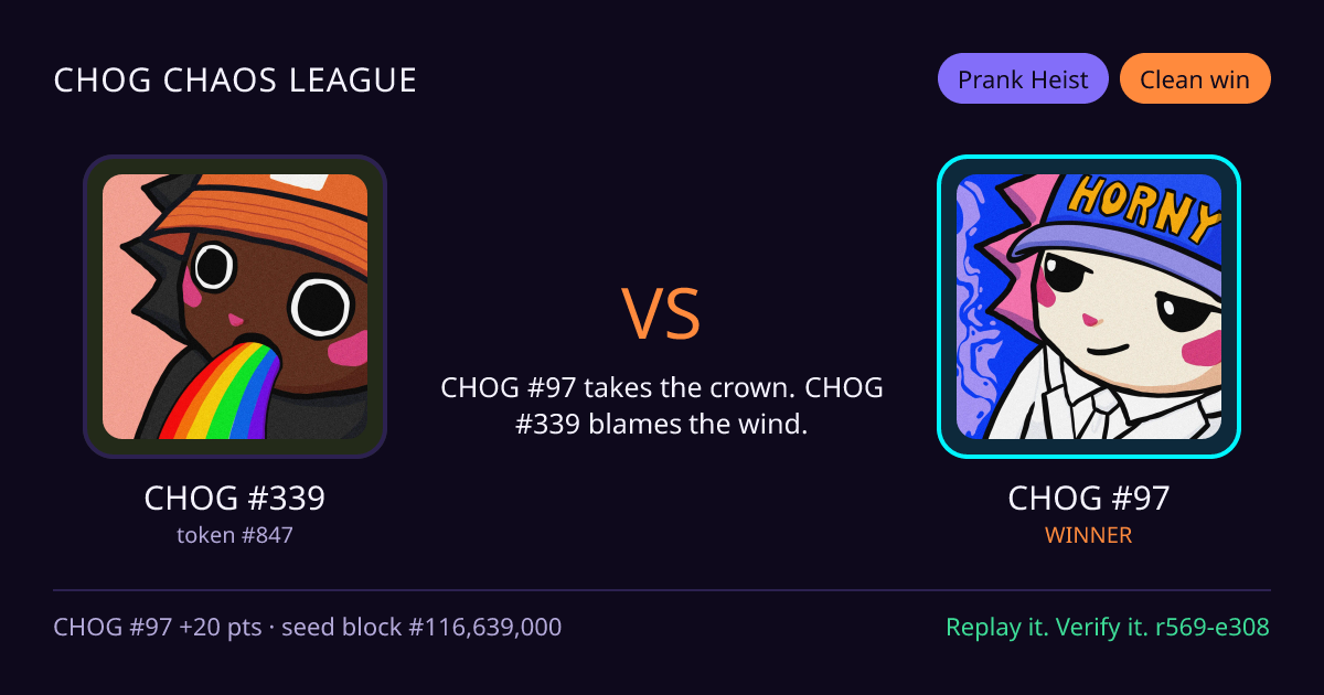 Highlight card: CHOG #339 versus CHOG #97