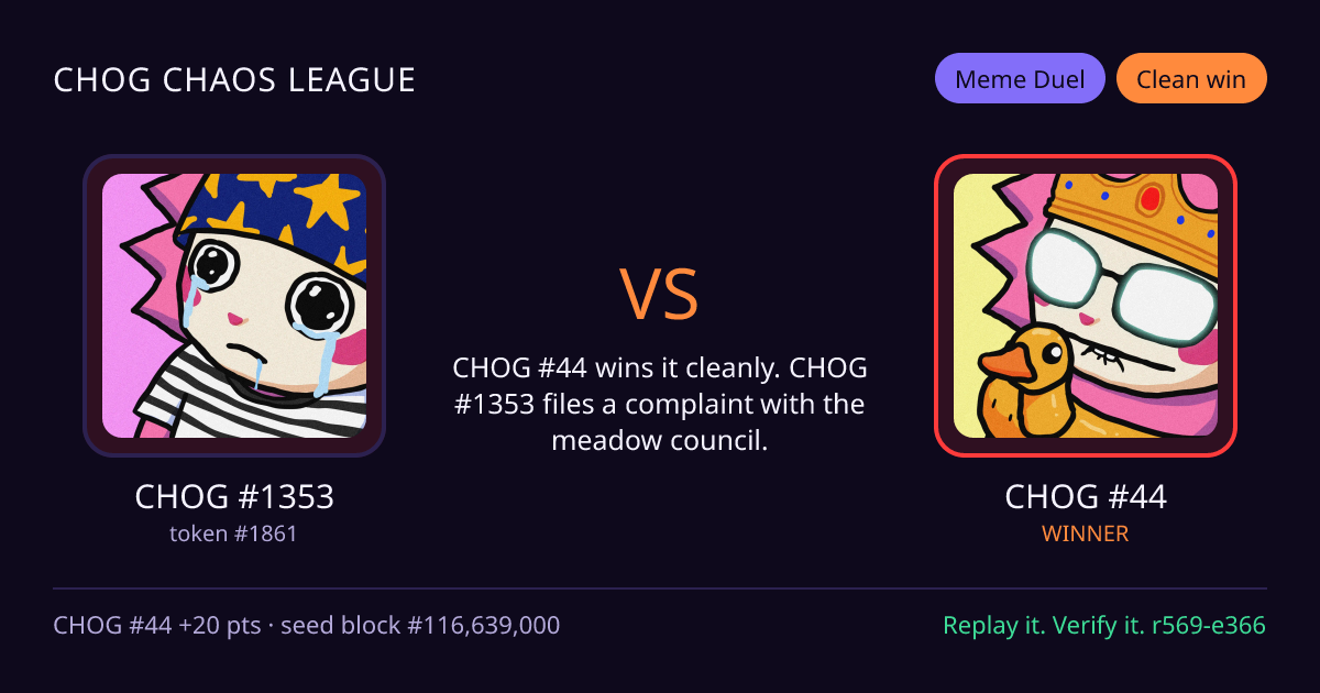 Highlight card: CHOG #1353 versus CHOG #44