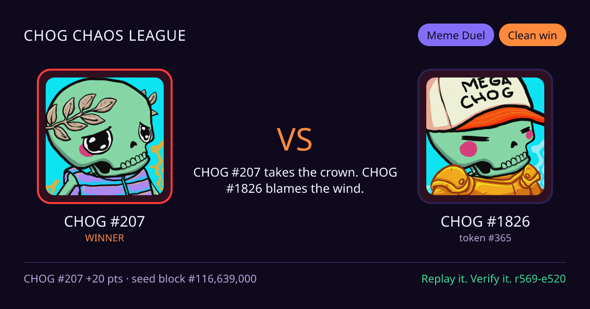 Highlight card: CHOG #207 versus CHOG #1826