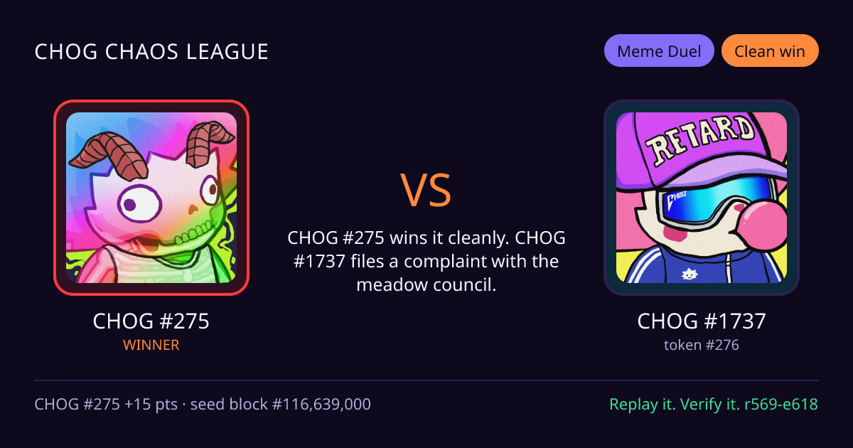 Highlight card: CHOG #275 versus CHOG #1737