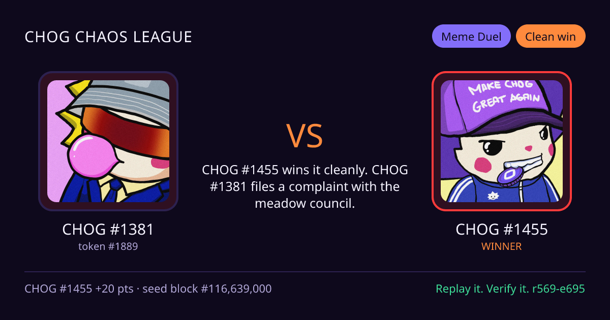 Highlight card: CHOG #1381 versus CHOG #1455