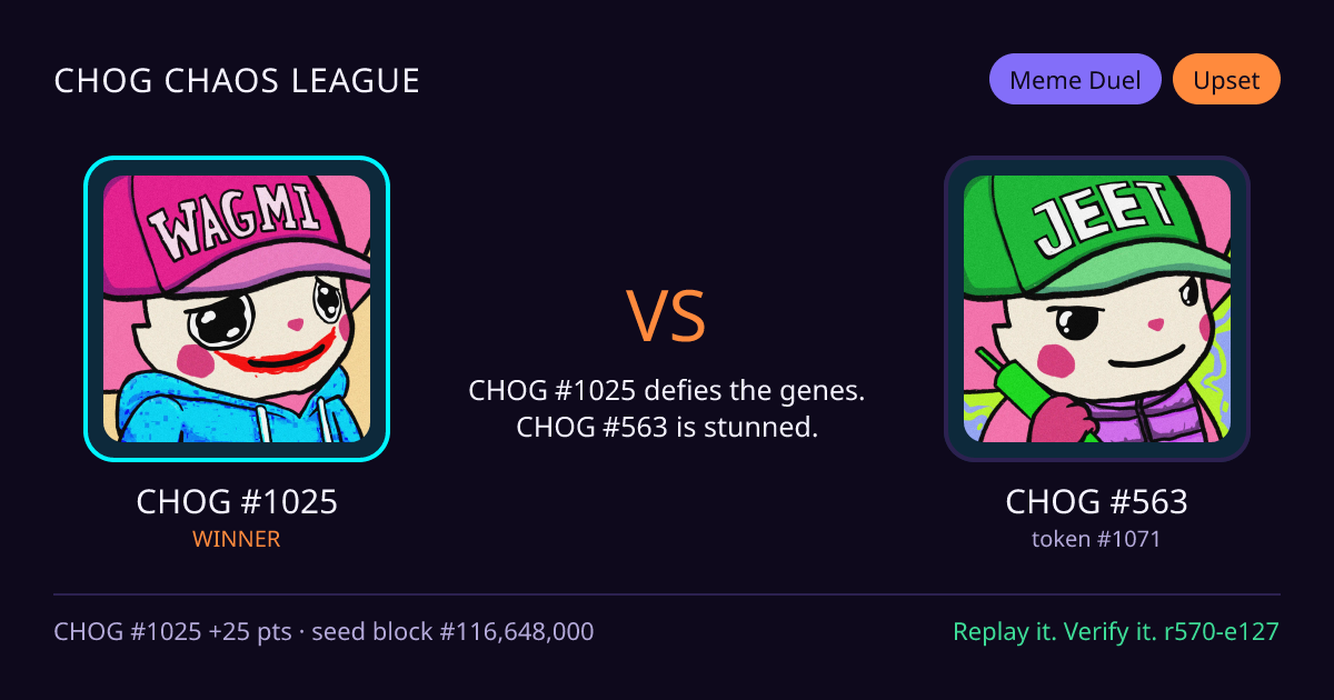 Highlight card: CHOG #1025 versus CHOG #563