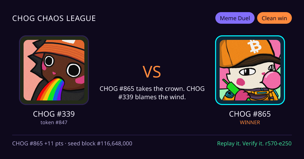 Highlight card: CHOG #339 versus CHOG #865