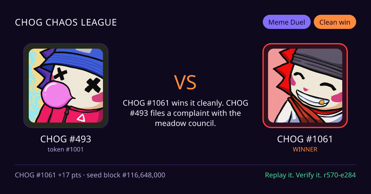 Highlight card: CHOG #493 versus CHOG #1061