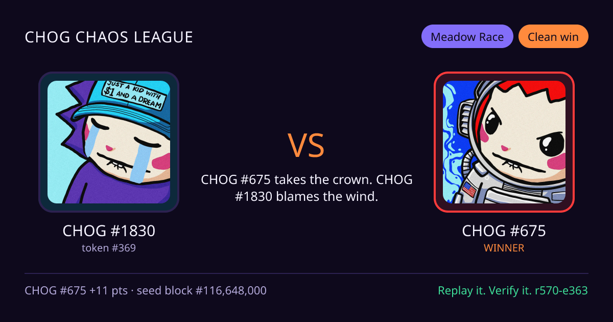Highlight card: CHOG #1830 versus CHOG #675
