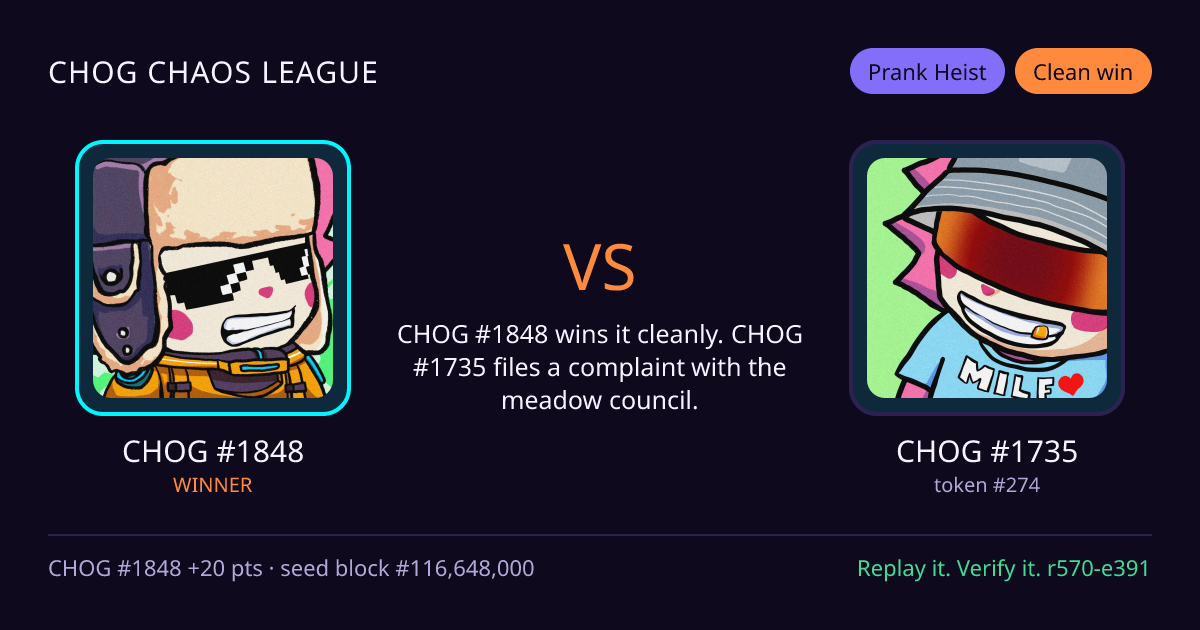 Highlight card: CHOG #1848 versus CHOG #1735