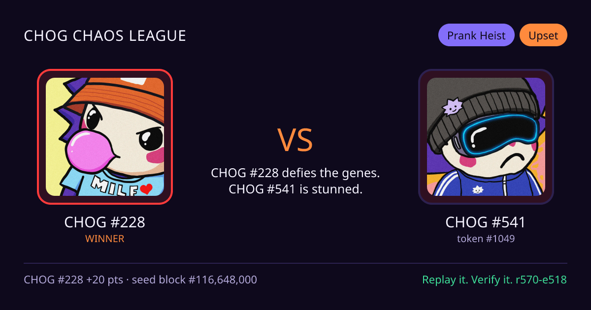 Highlight card: CHOG #228 versus CHOG #541