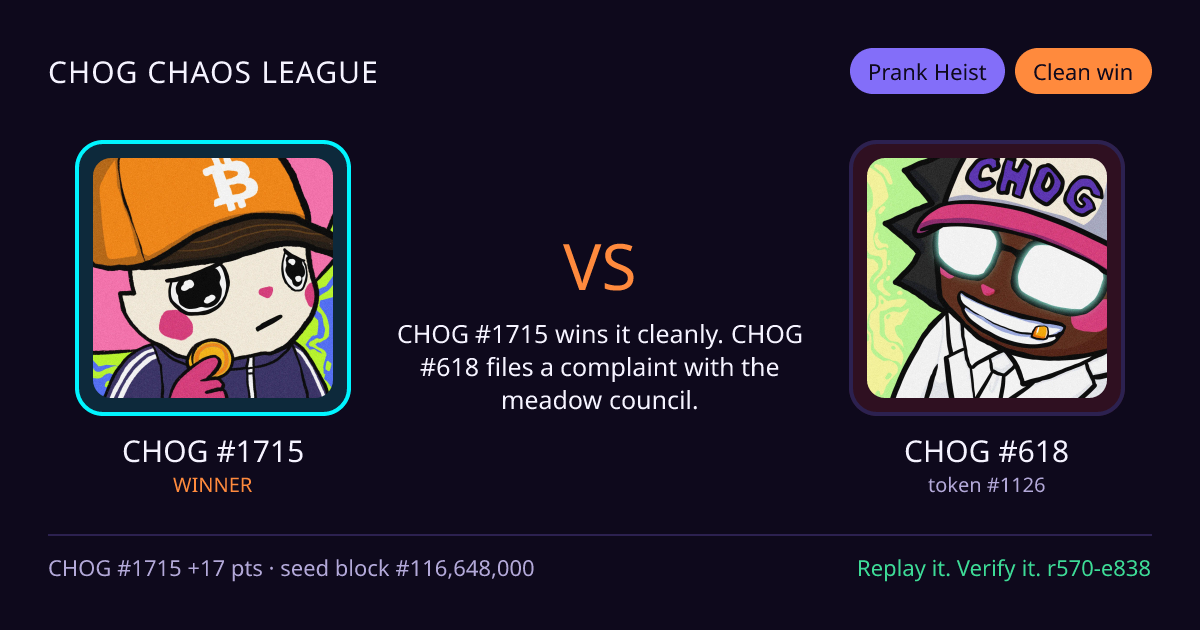 Highlight card: CHOG #1715 versus CHOG #618
