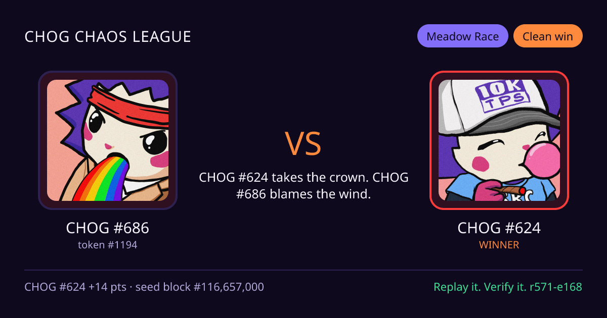 Highlight card: CHOG #686 versus CHOG #624