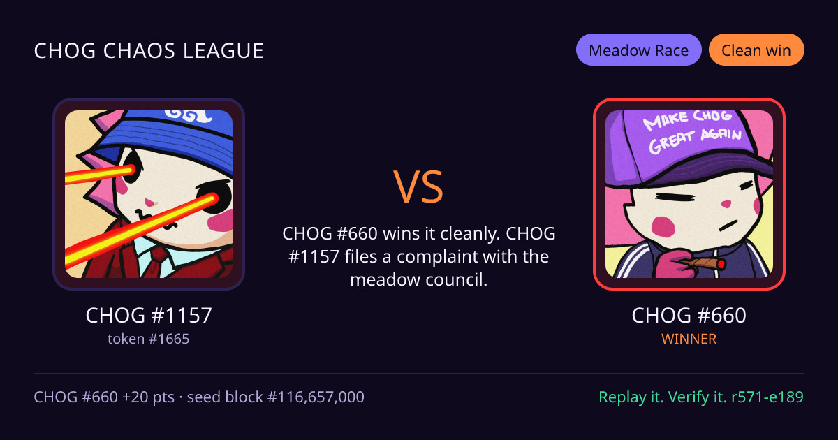 Highlight card: CHOG #1157 versus CHOG #660