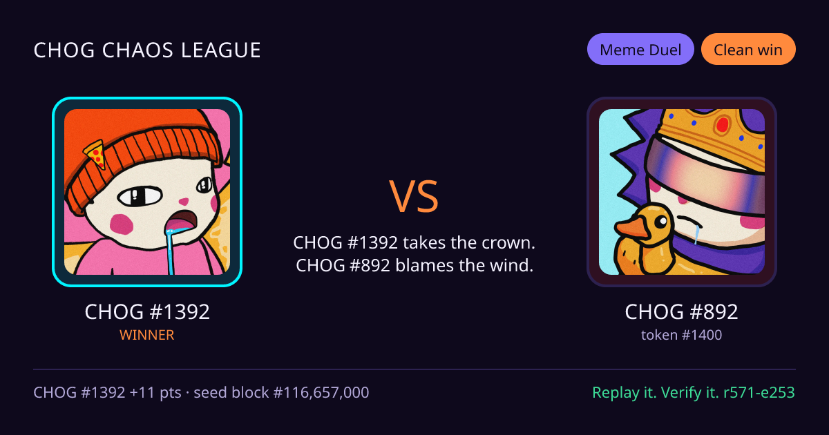 Highlight card: CHOG #1392 versus CHOG #892
