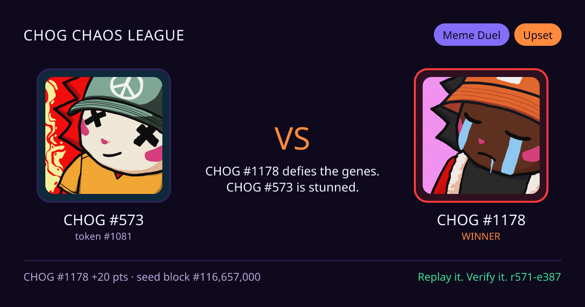 Highlight card: CHOG #573 versus CHOG #1178