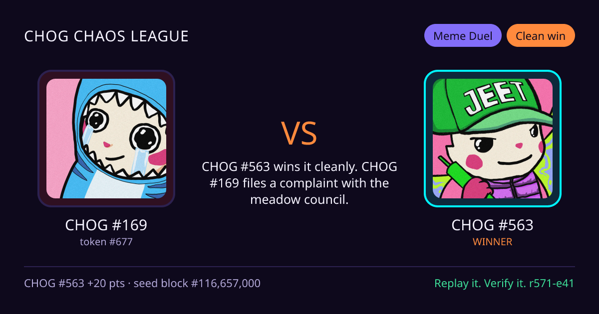 Highlight card: CHOG #169 versus CHOG #563