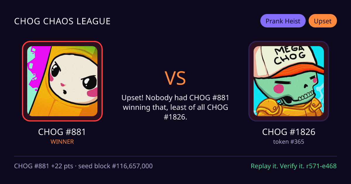Highlight card: CHOG #881 versus CHOG #1826
