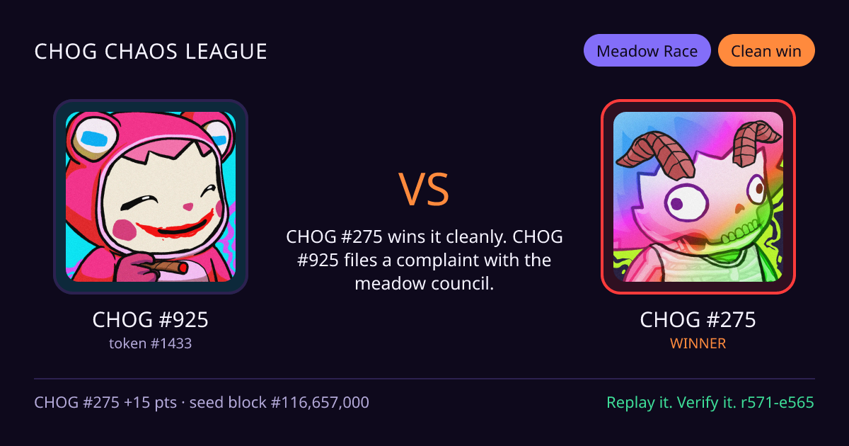 Highlight card: CHOG #925 versus CHOG #275