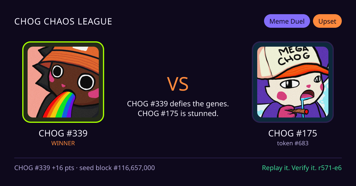 Highlight card: CHOG #339 versus CHOG #175