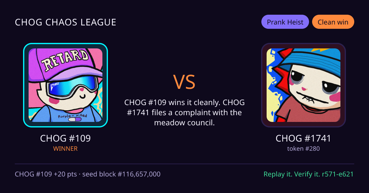 Highlight card: CHOG #109 versus CHOG #1741
