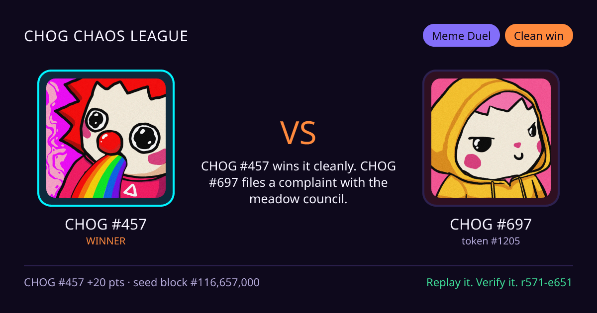 Highlight card: CHOG #457 versus CHOG #697