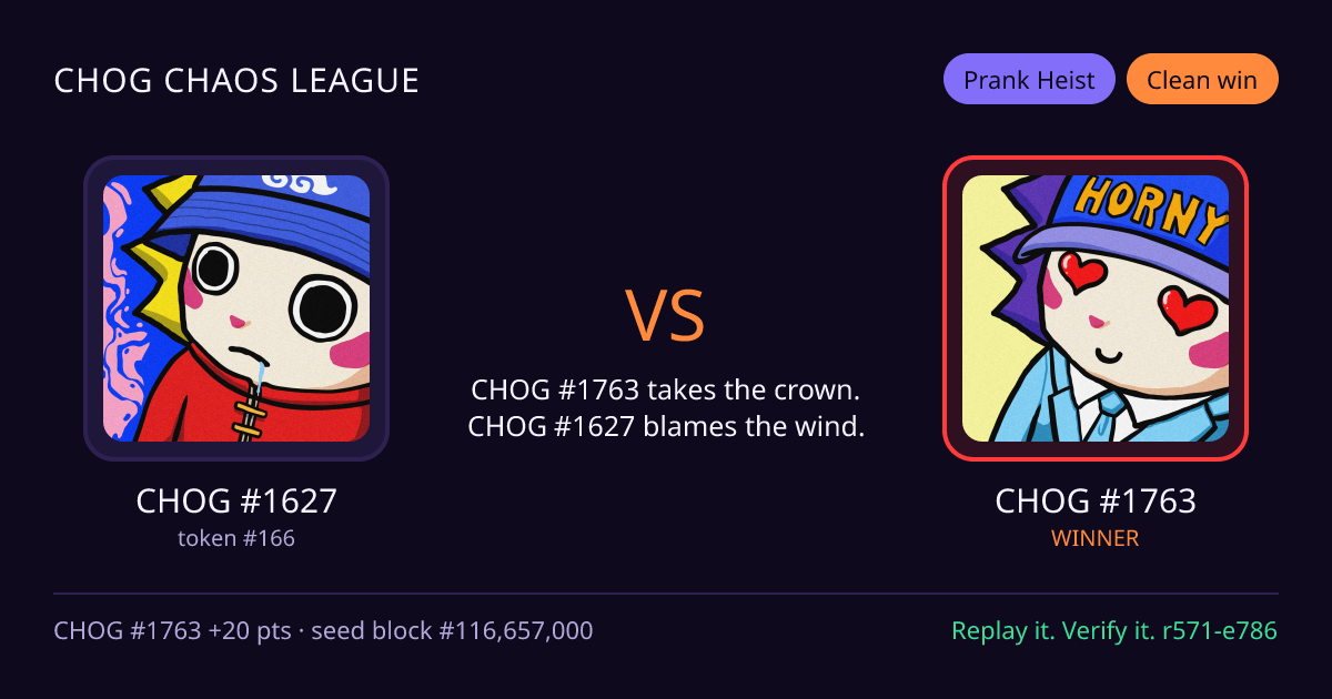 Highlight card: CHOG #1627 versus CHOG #1763