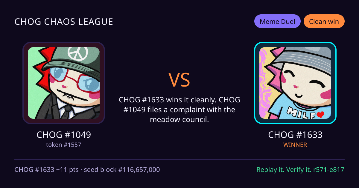 Highlight card: CHOG #1049 versus CHOG #1633