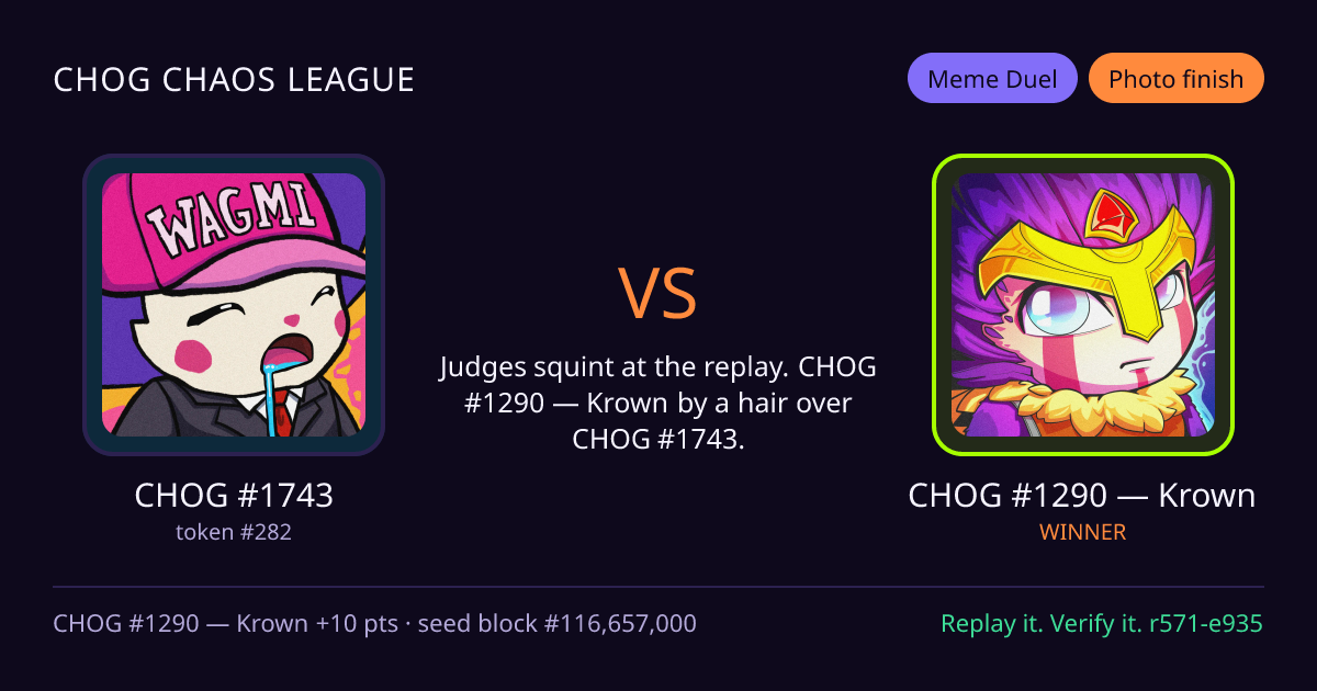 Highlight card: CHOG #1743 versus CHOG #1290 — Krown