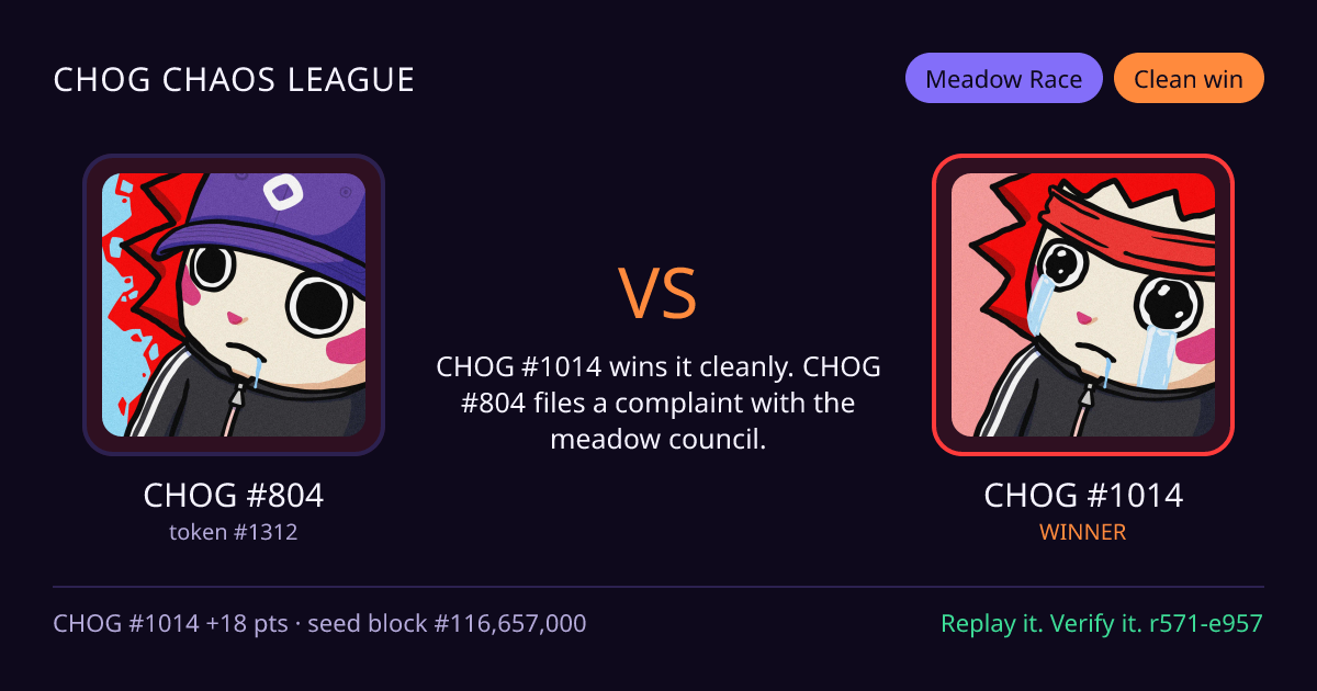 Highlight card: CHOG #804 versus CHOG #1014