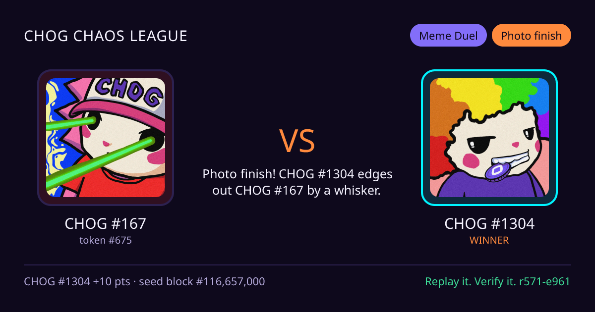 Highlight card: CHOG #167 versus CHOG #1304