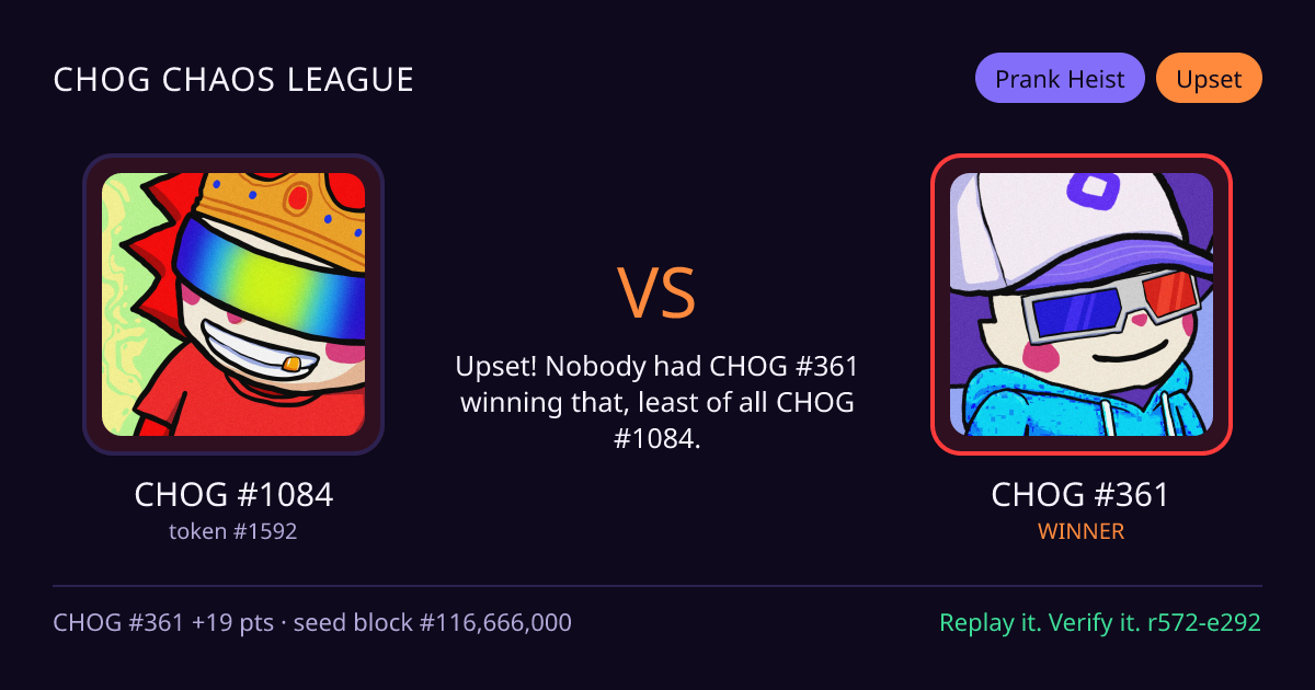 Highlight card: CHOG #1084 versus CHOG #361