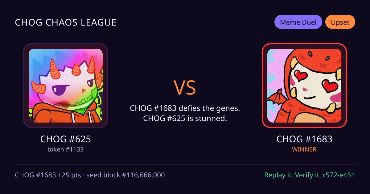 Highlight card: CHOG #625 versus CHOG #1683