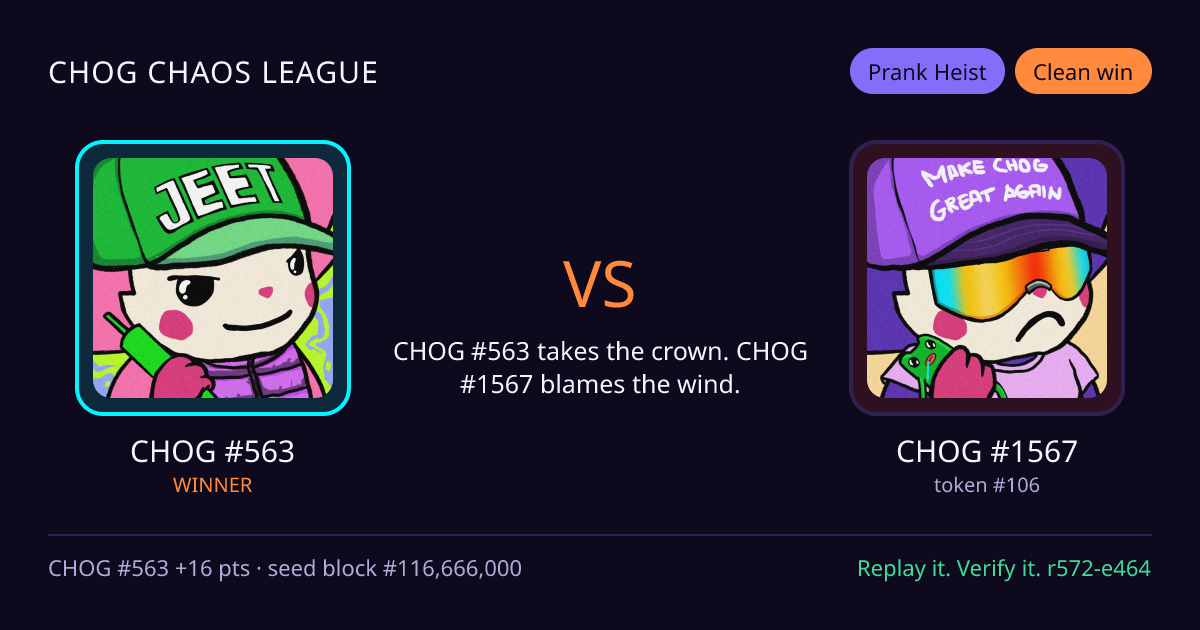 Highlight card: CHOG #563 versus CHOG #1567