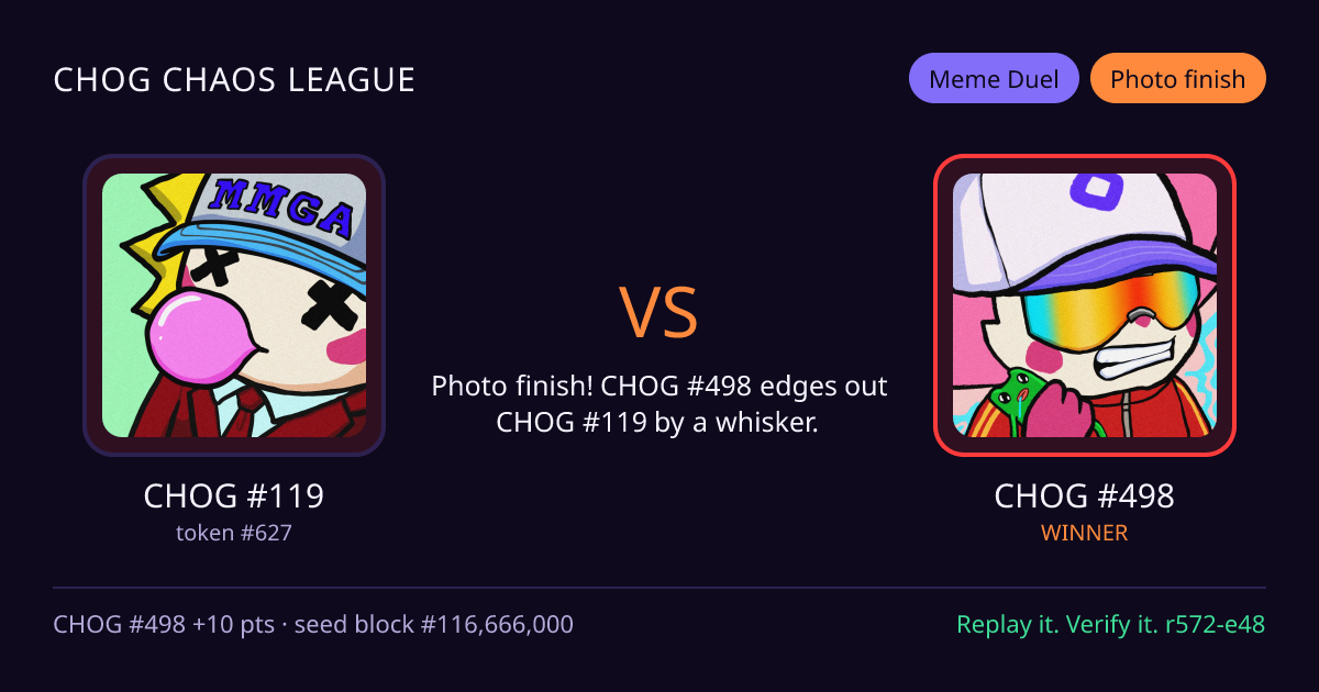Highlight card: CHOG #119 versus CHOG #498
