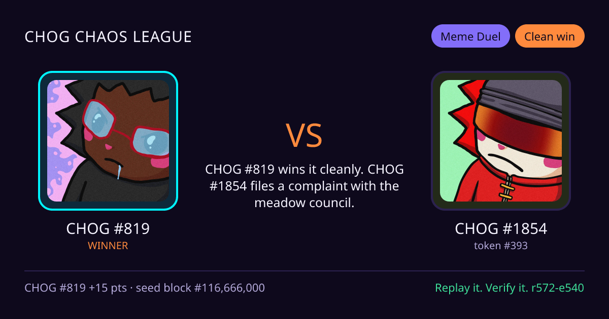 Highlight card: CHOG #819 versus CHOG #1854