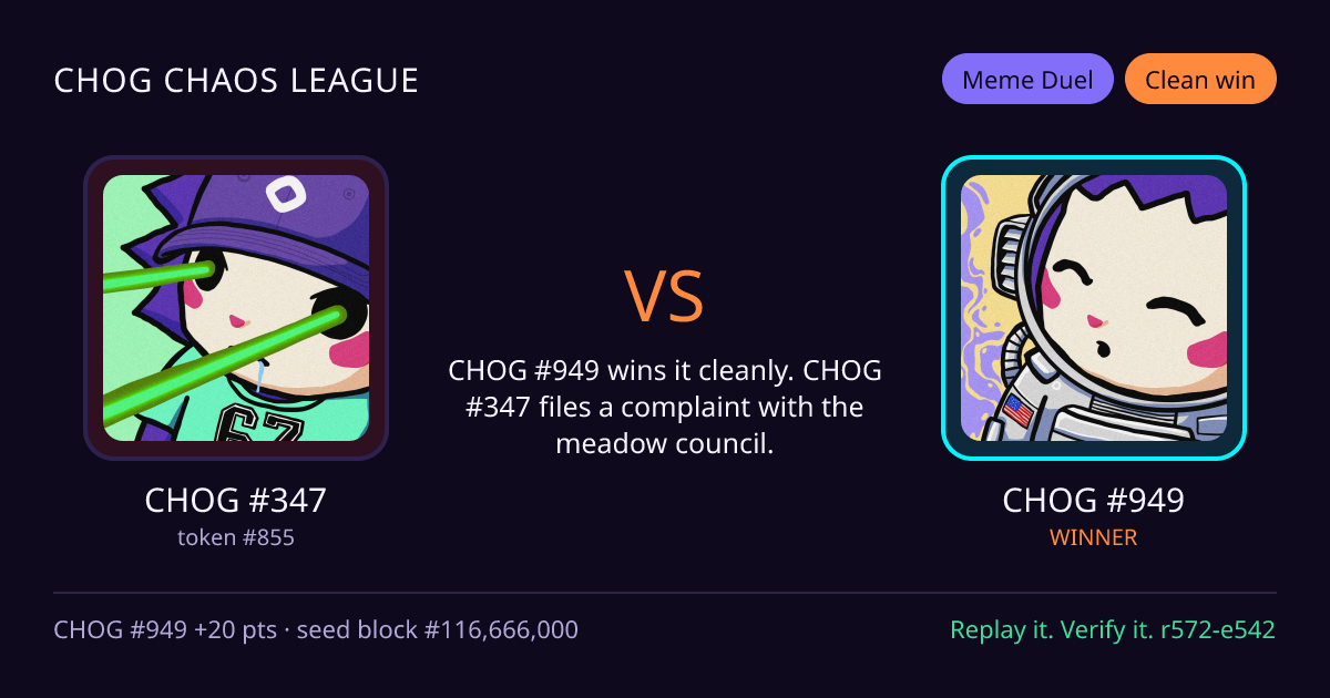 Highlight card: CHOG #347 versus CHOG #949