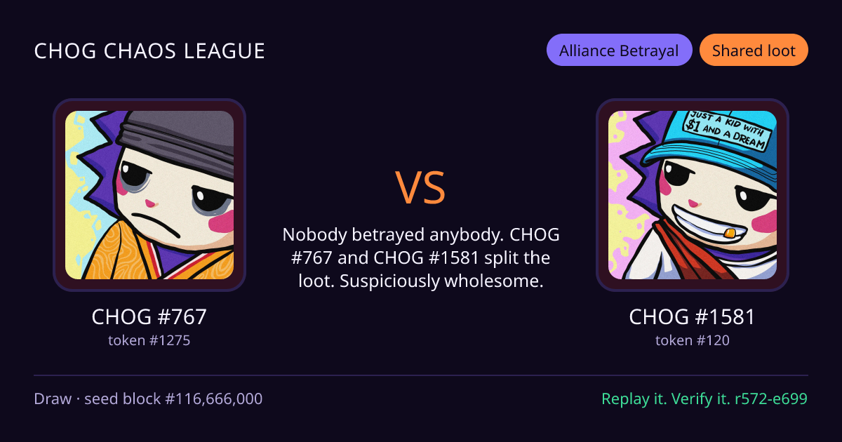 Highlight card: CHOG #767 versus CHOG #1581