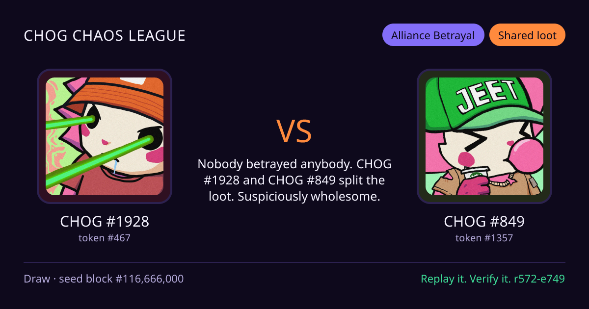 Highlight card: CHOG #1928 versus CHOG #849