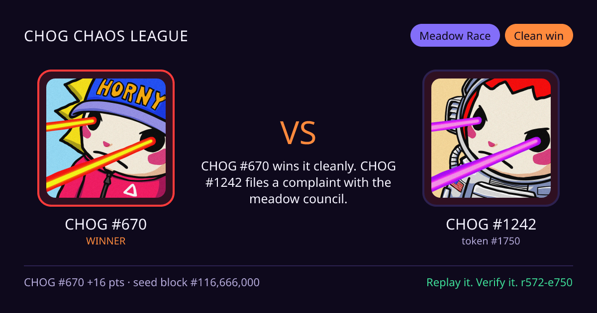 Highlight card: CHOG #670 versus CHOG #1242