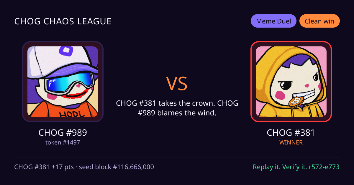 Highlight card: CHOG #989 versus CHOG #381