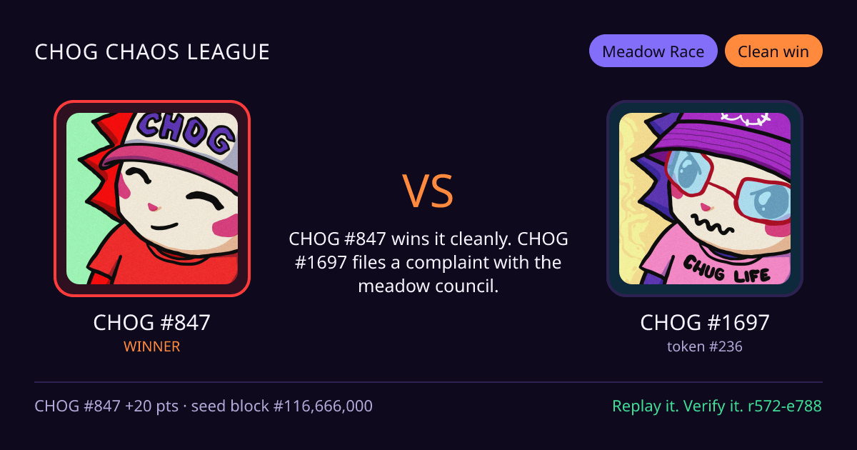Highlight card: CHOG #847 versus CHOG #1697