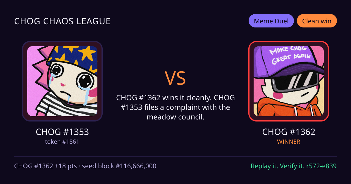 Highlight card: CHOG #1353 versus CHOG #1362