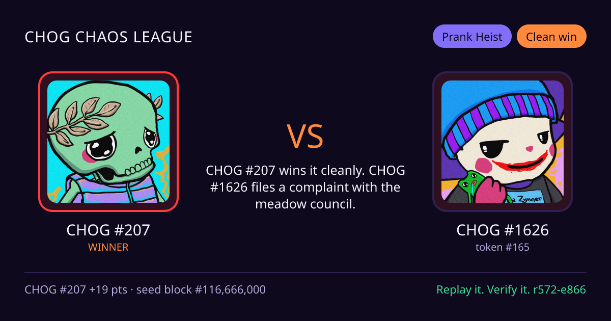 Highlight card: CHOG #207 versus CHOG #1626