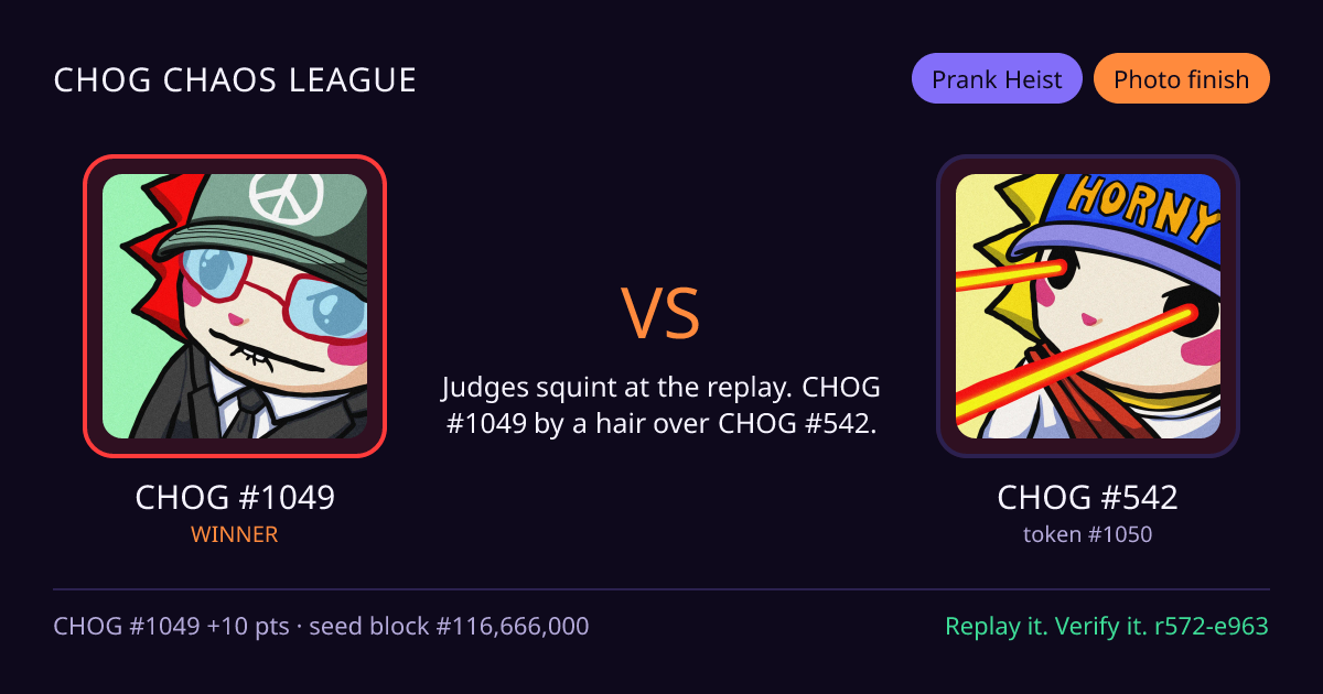 Highlight card: CHOG #1049 versus CHOG #542