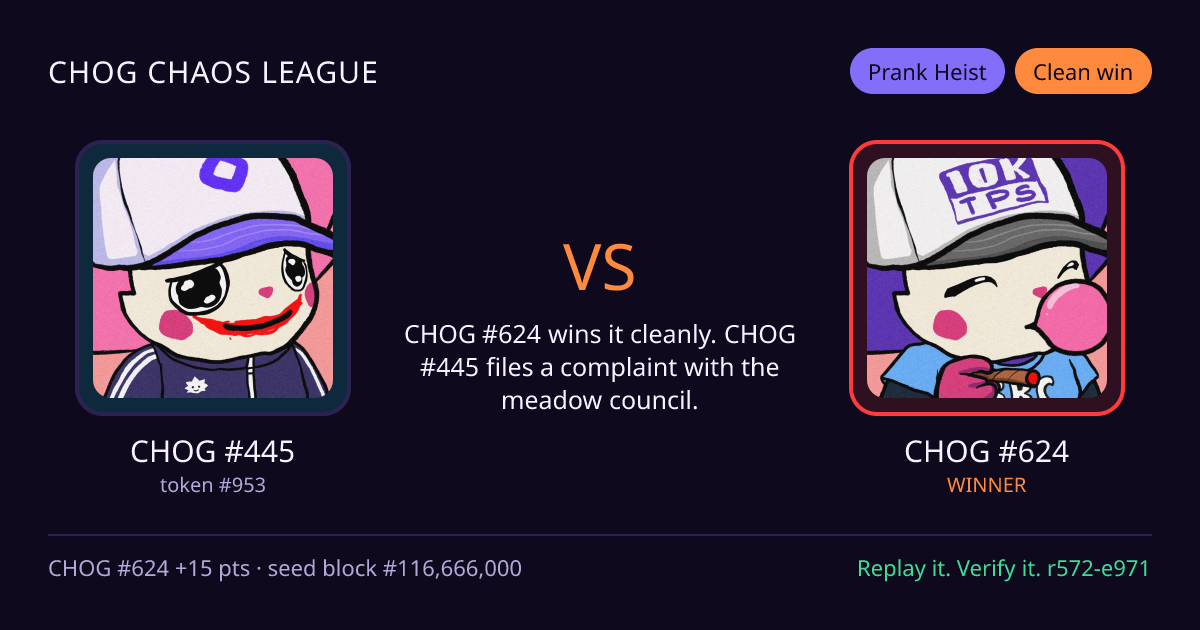 Highlight card: CHOG #445 versus CHOG #624