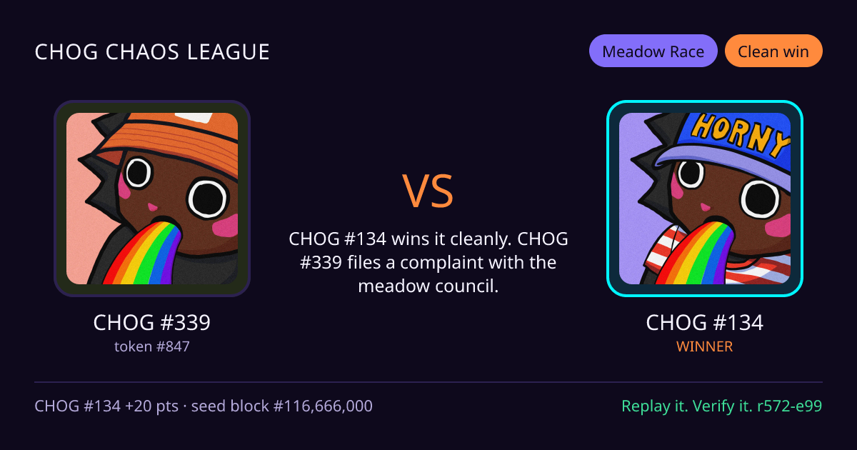 Highlight card: CHOG #339 versus CHOG #134