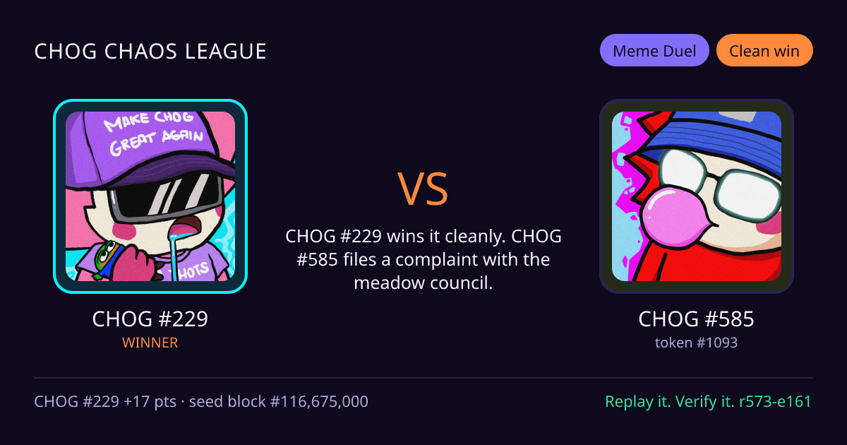 Highlight card: CHOG #229 versus CHOG #585