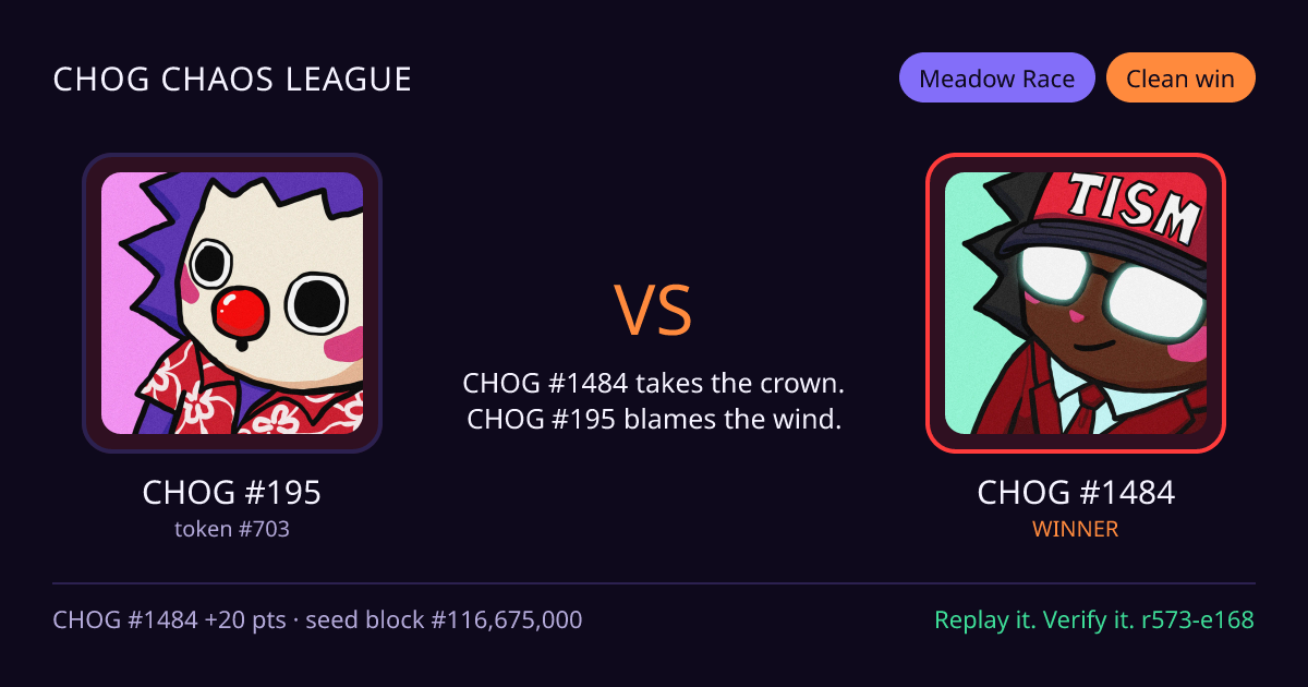 Highlight card: CHOG #195 versus CHOG #1484