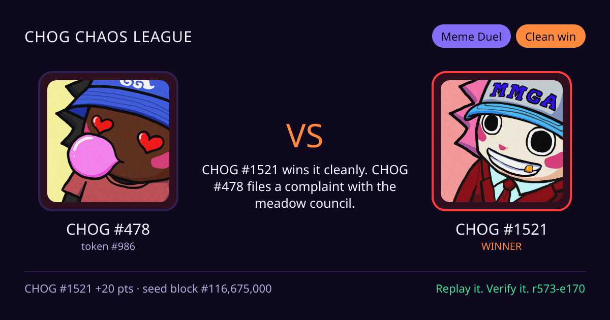Highlight card: CHOG #478 versus CHOG #1521