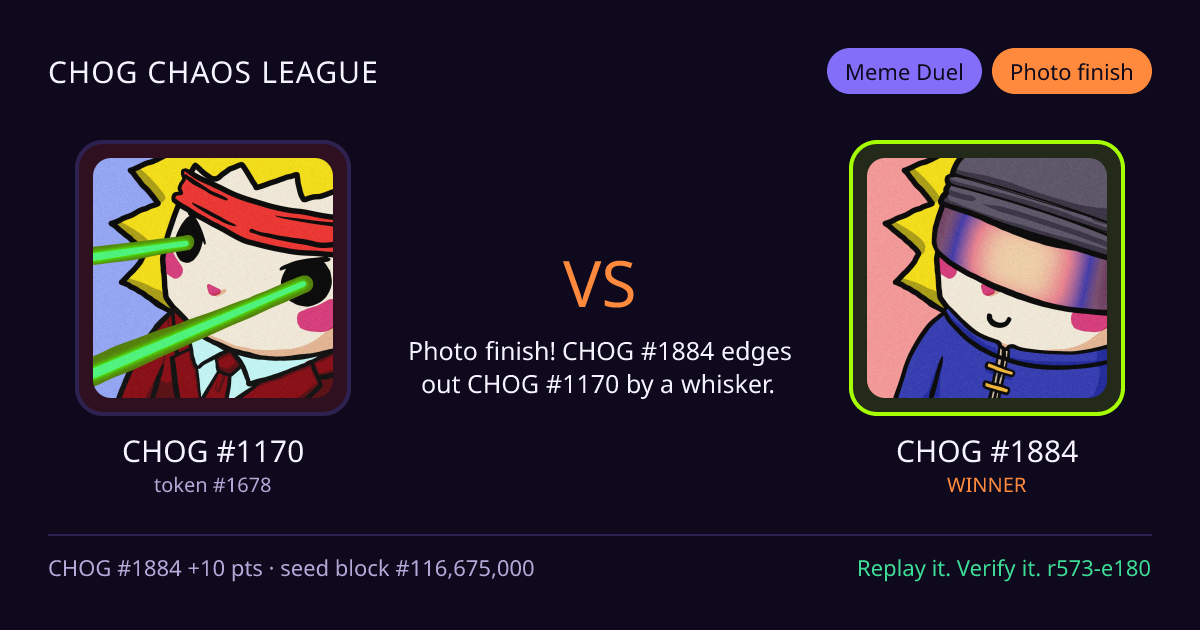 Highlight card: CHOG #1170 versus CHOG #1884