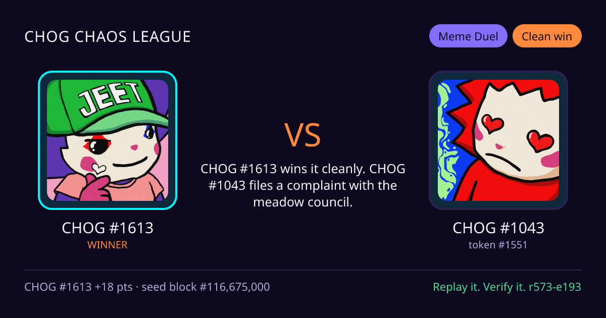 Highlight card: CHOG #1613 versus CHOG #1043
