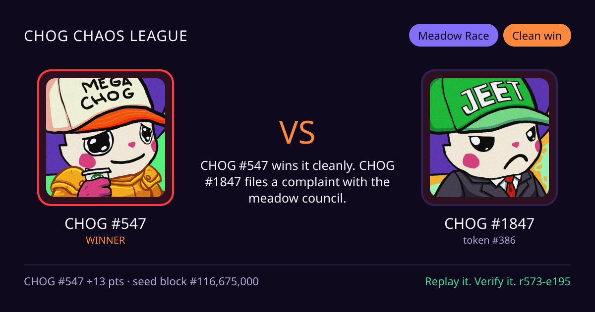 Highlight card: CHOG #547 versus CHOG #1847