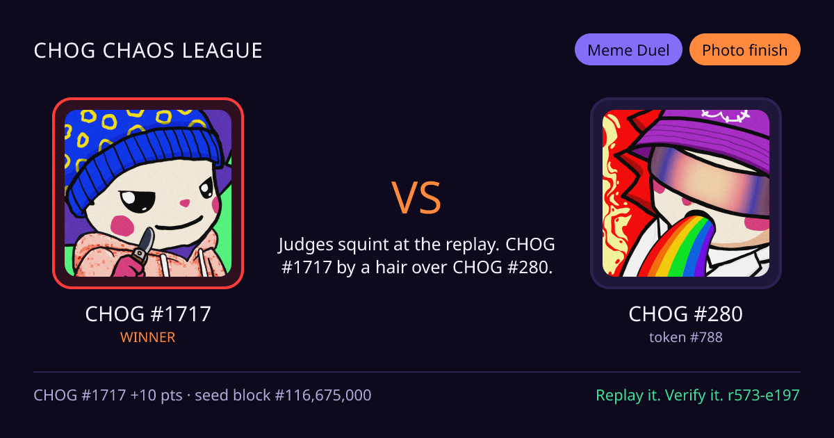 Highlight card: CHOG #1717 versus CHOG #280